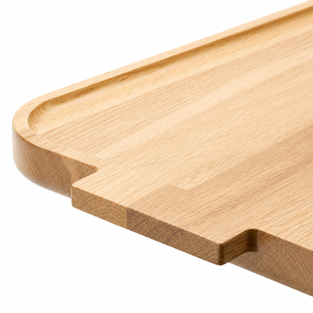 Peer Sorensen oak serving tray showing its raised edge and integrated handle