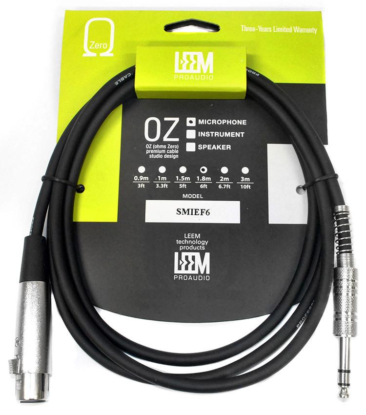 LEEM ASMIEF6 2m TRS jack to XLR female microphone cable