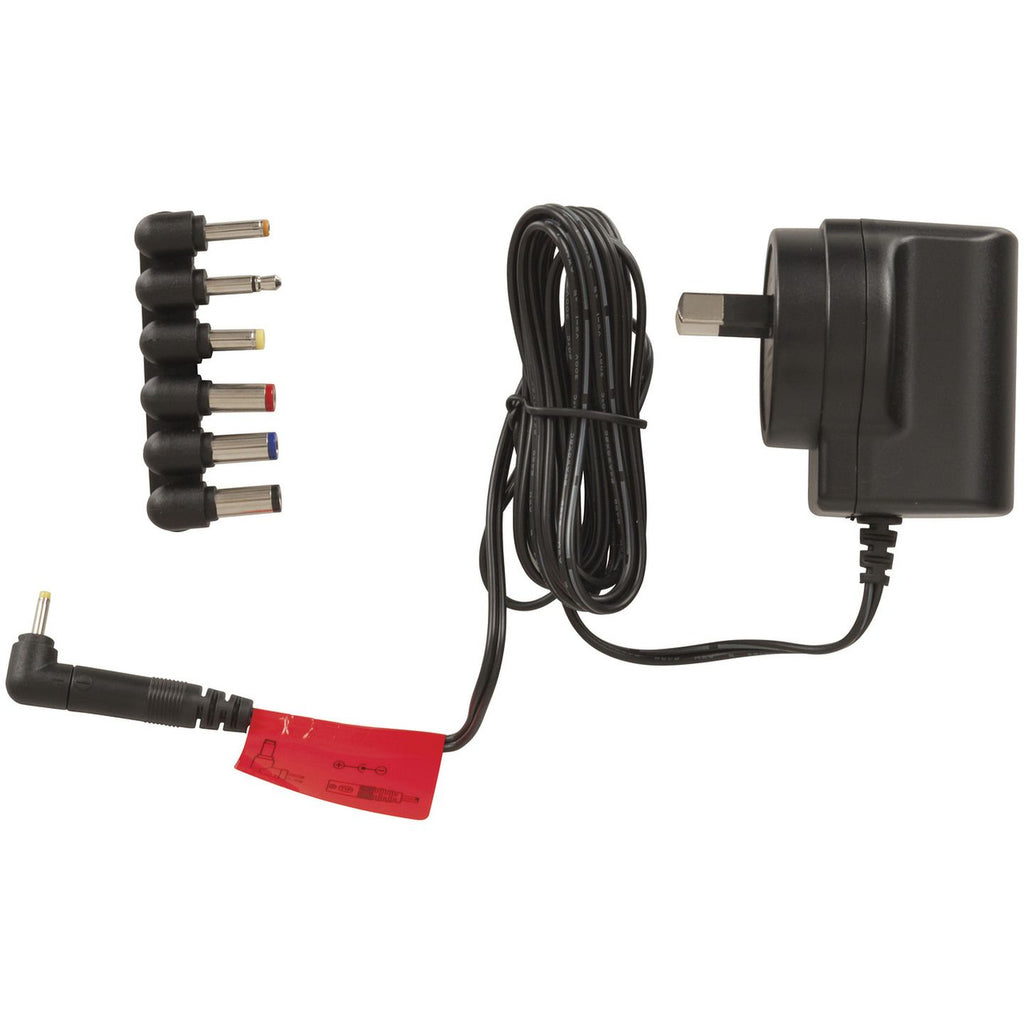 MP3146 9V DC 500mA power supply side profile and included plugs