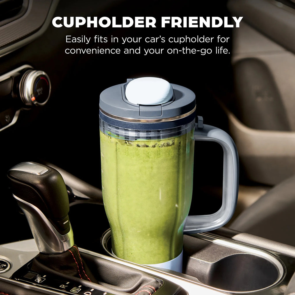 Ninja BlendBOSS DB351BL3 Cyberspace tumbler with straw ready to carry