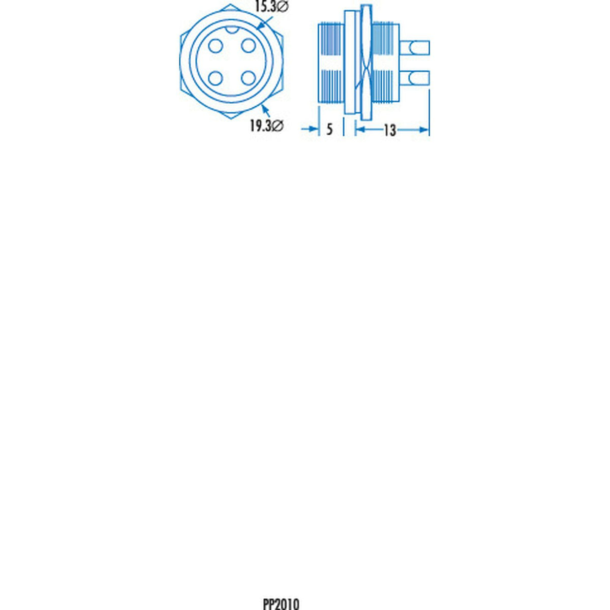 PP2010 four-pin male microphone panel connector dimension drawing