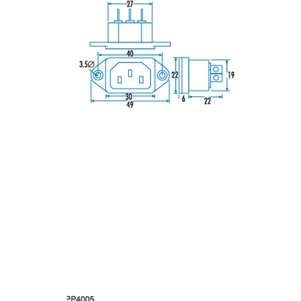 PP4005 male IEC chassis inlet dimensions