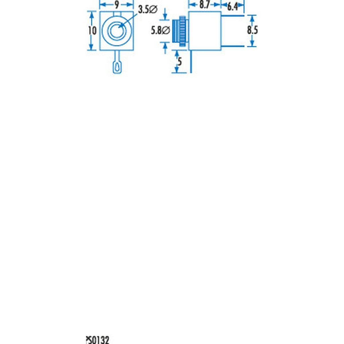 PS0132 3.5mm stereo chassis socket dimension drawing