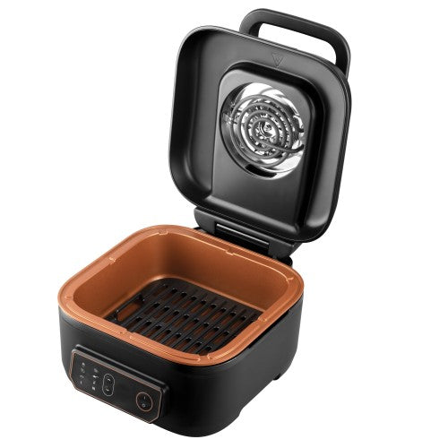 Russell Hobbs SatisFry RHMCAF40 with removable 5.5L cooking pot and lid open