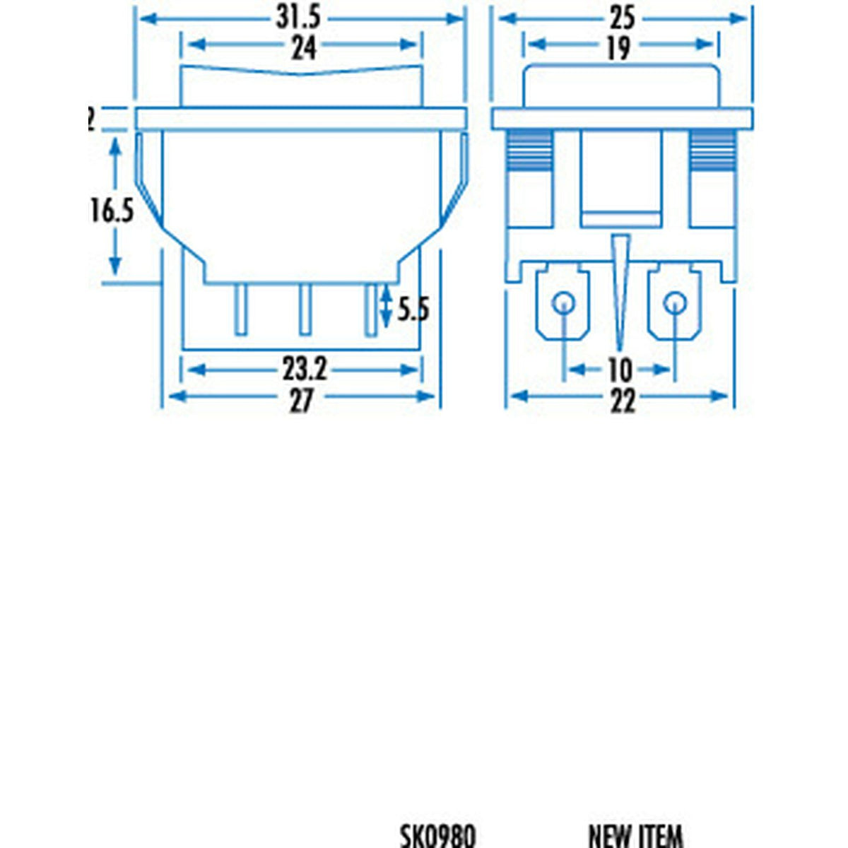 SK0980 momentary rocker switch dimensions