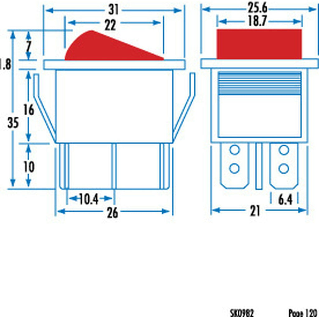SK0982 illuminated rocker switch dimensions