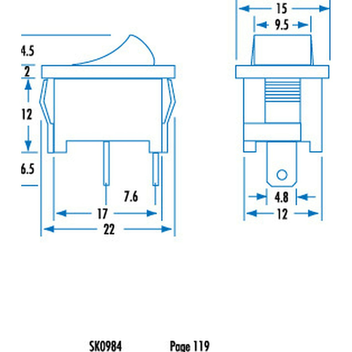 SK0984 mini rocker mounting dimensions