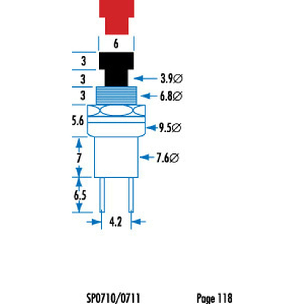 SP0710 miniature pushbutton dimension drawing