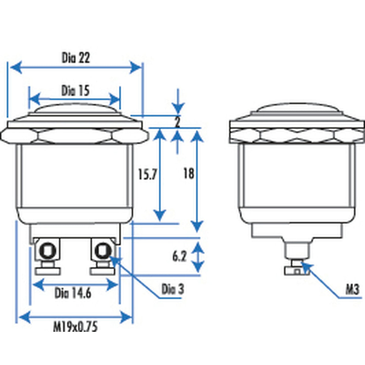 SP0755 momentary pushbutton dimension drawing