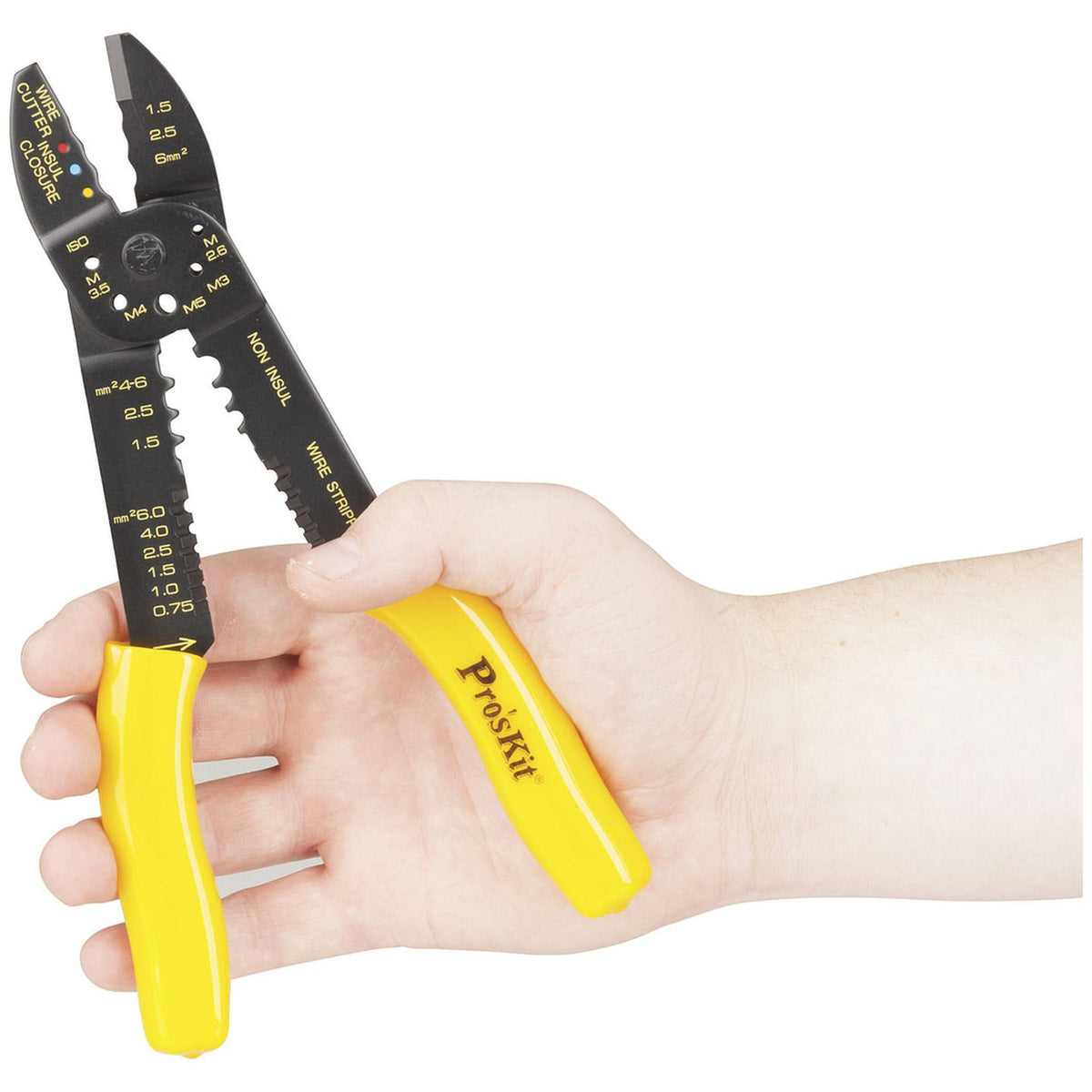 TH1828 crimping tool in hand with jaws open