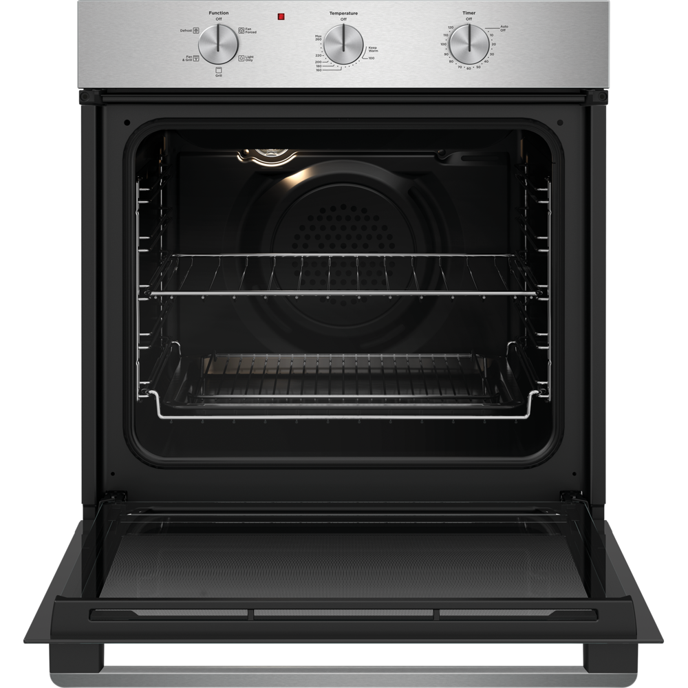 Westinghouse WVE6314SD built-in oven open showing shelves