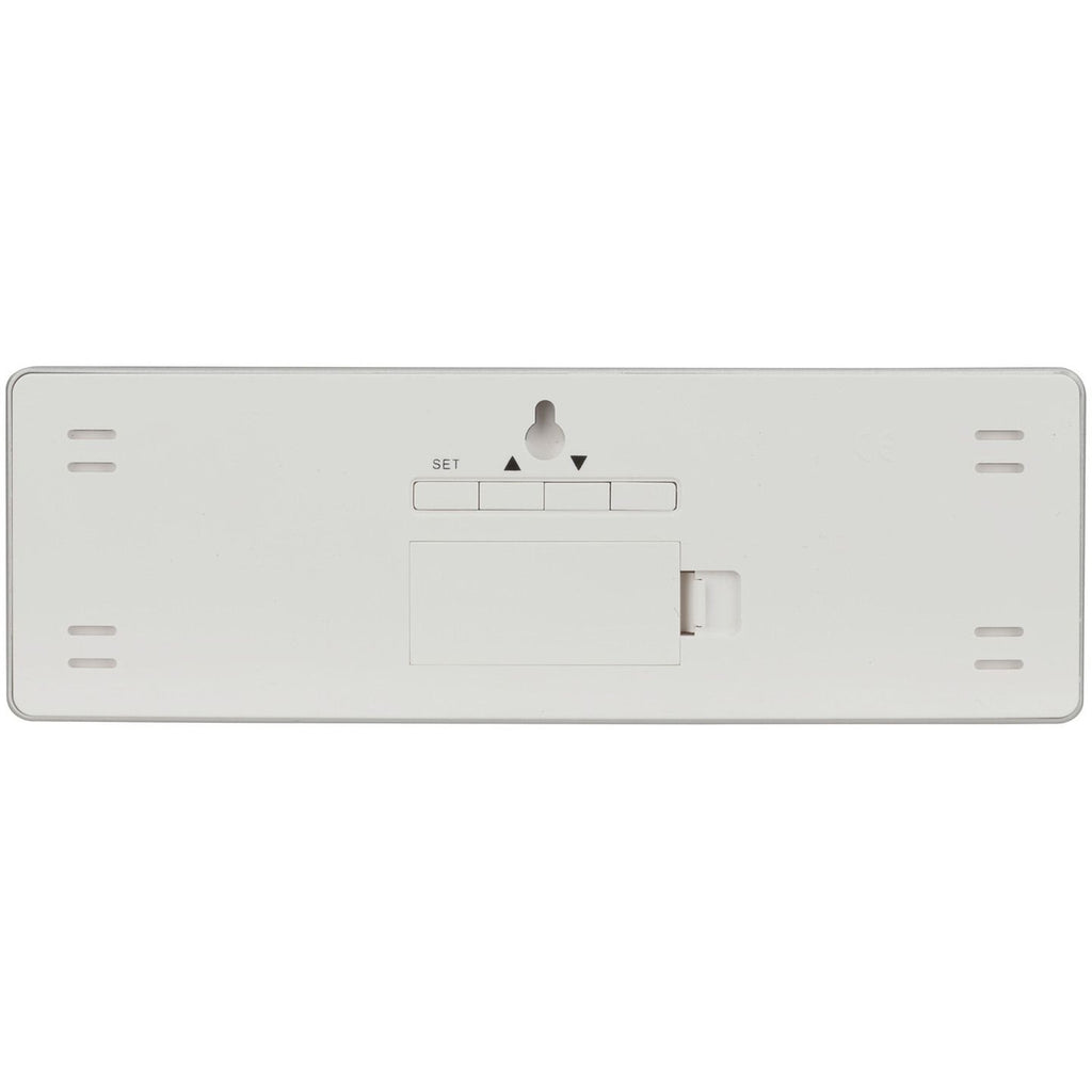 XC0230 LCD clock rear controls and battery compartment